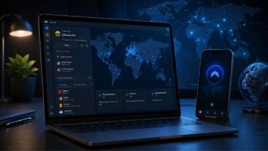 NordVPN em notebook e celular com recursos de segurança e servidores VPN.